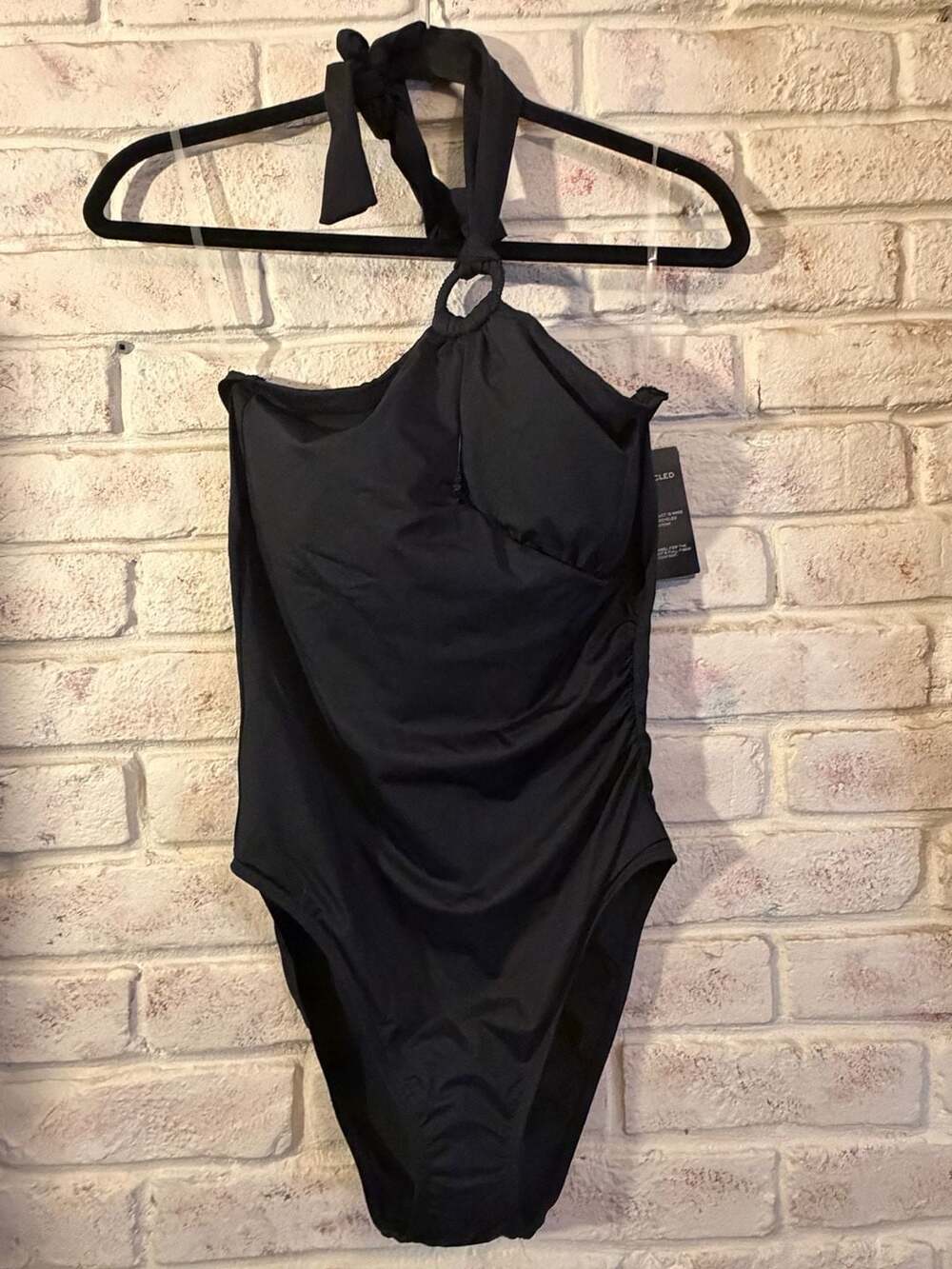 Lauren Ralph Lauren Black Ring Halter One-Piece Swimsuit